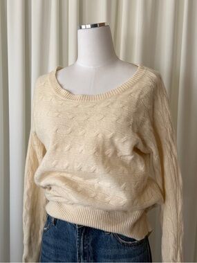 Vintage Y2K Wool Ralph Lauren Sport Cream Cable Knit Sweater Medium.